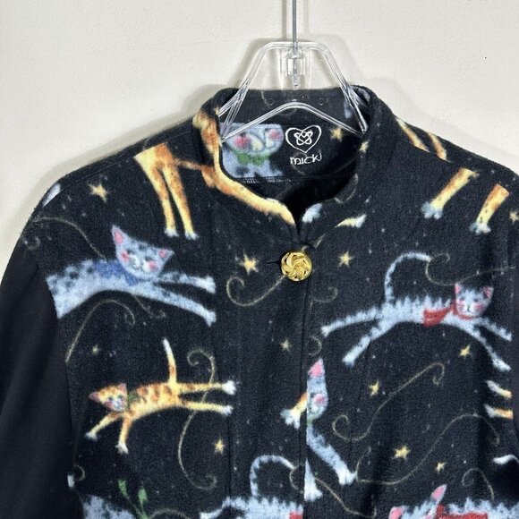 VTG 90s Womens Large L All Over Jumping Kitty Cat Print Fleece Jacket - Picture 2 of 6